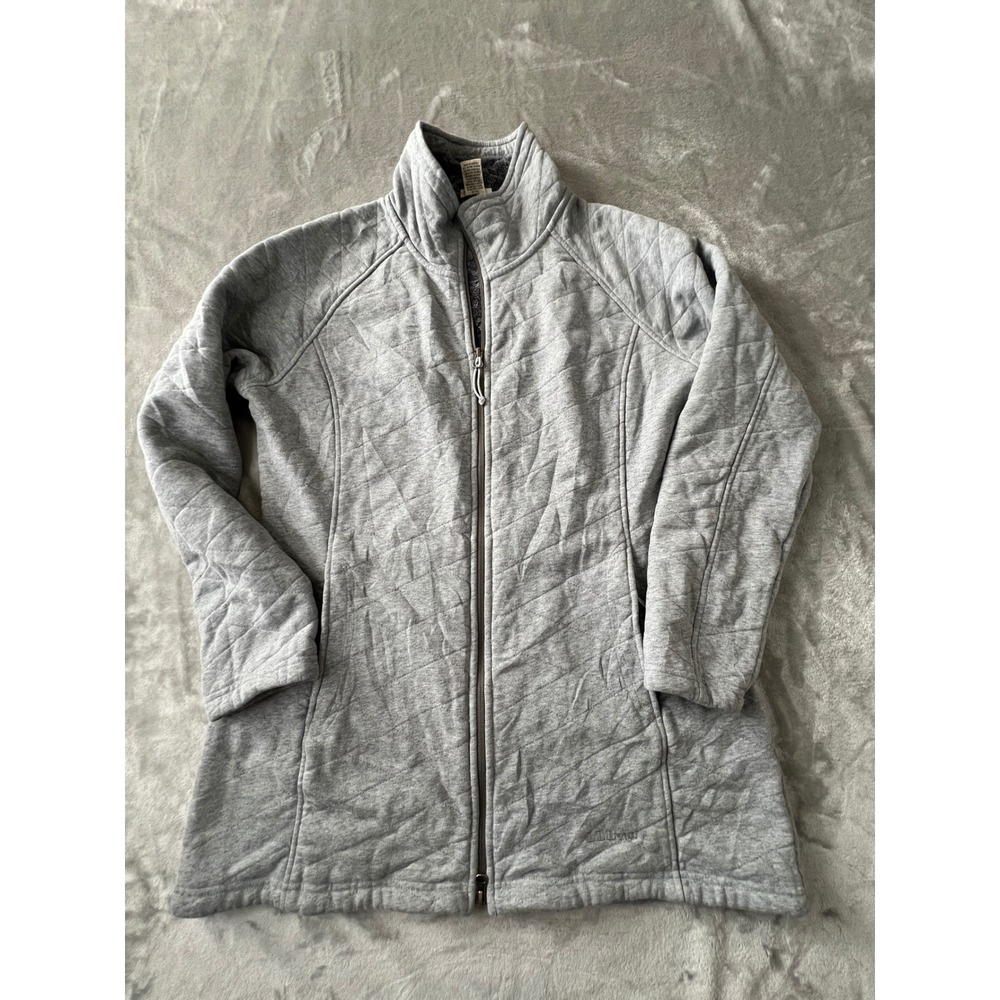 L.L. Bean Full Zip Jacket Women Large Gray Quilted Fleece Lined Mock Neck